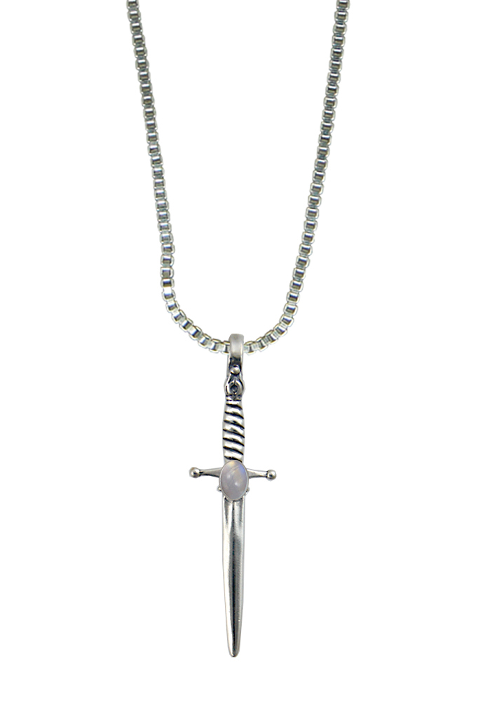 Sterling Silver Detailed French Sword Pendant With Rainbow Moonstone